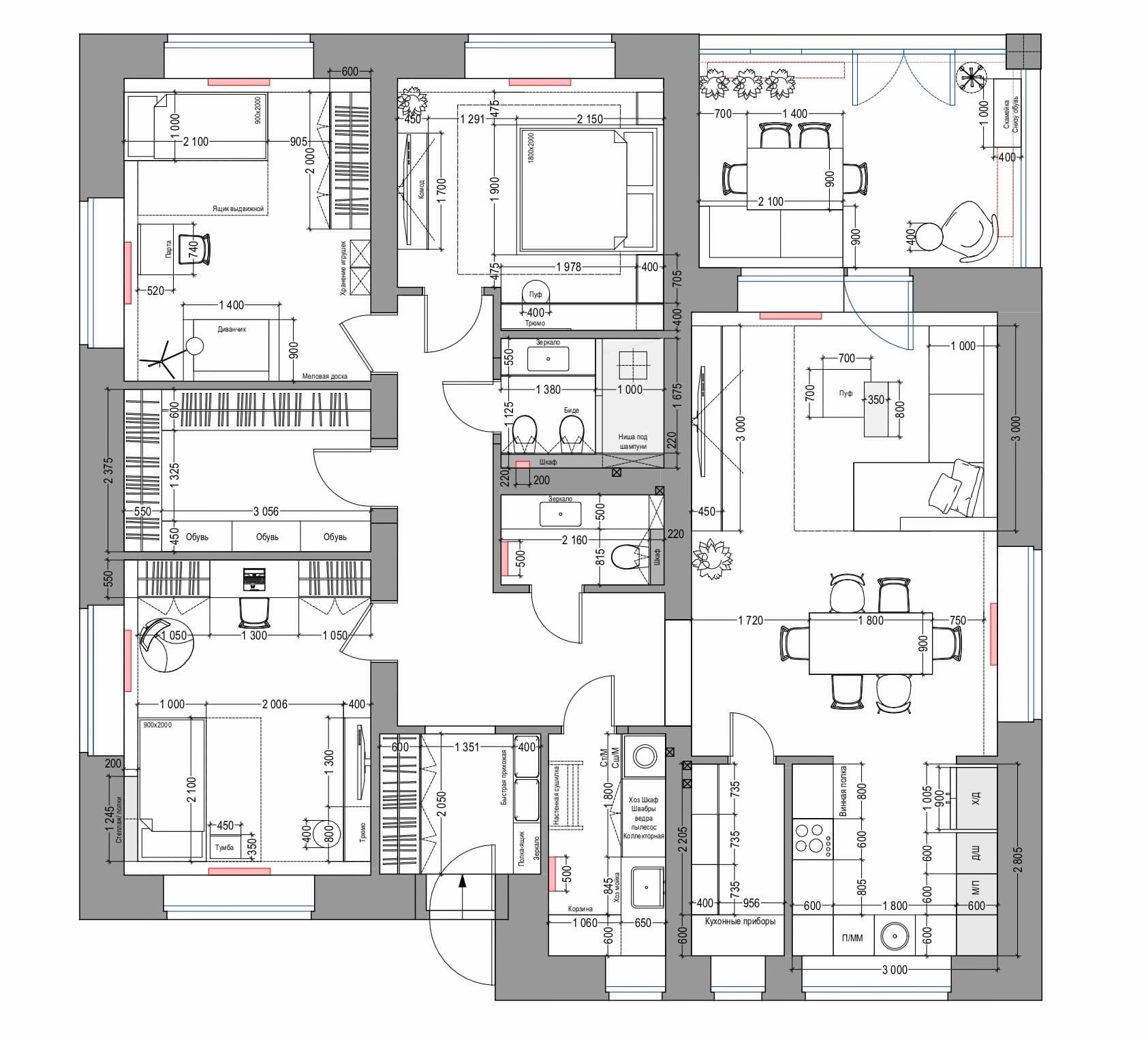 Планировочное решение До и После. После