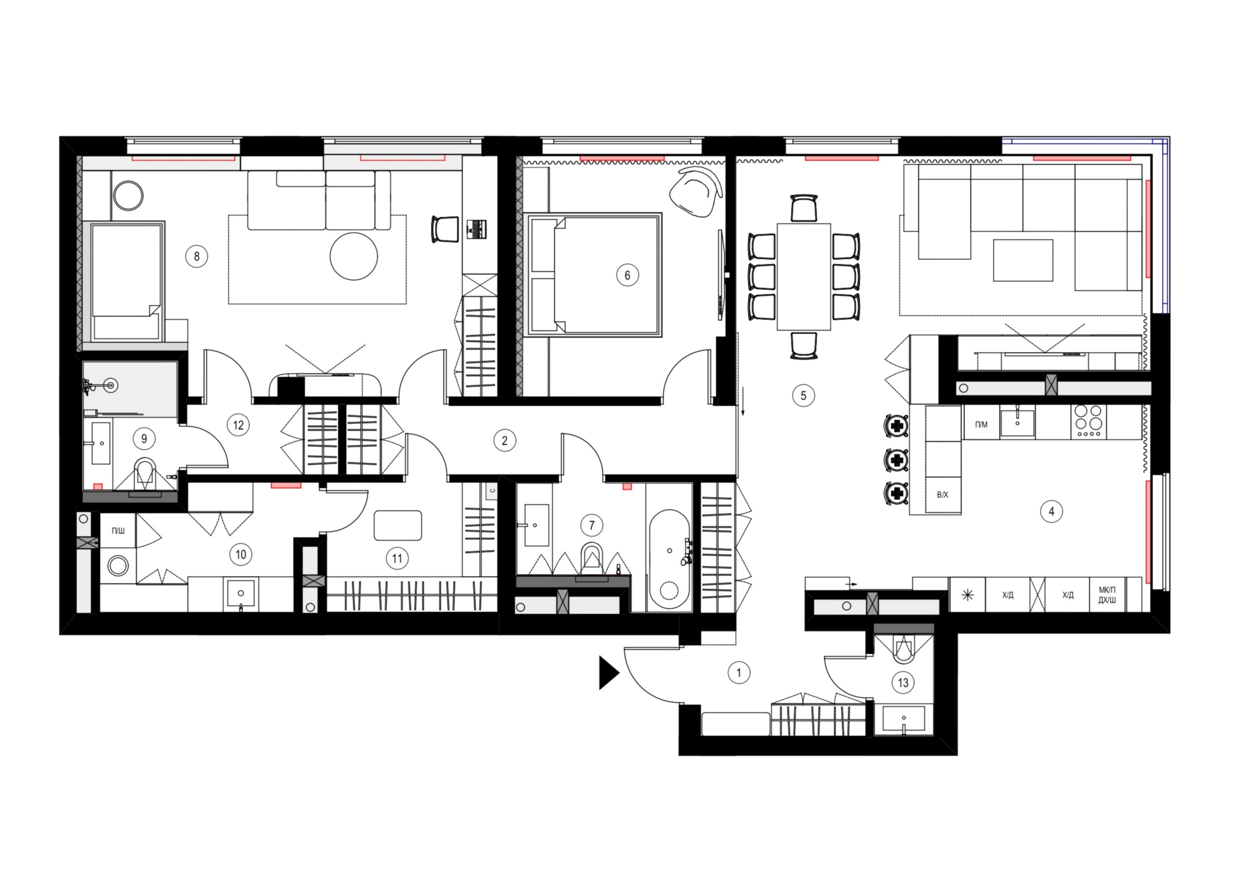 Планиировка до и после. После