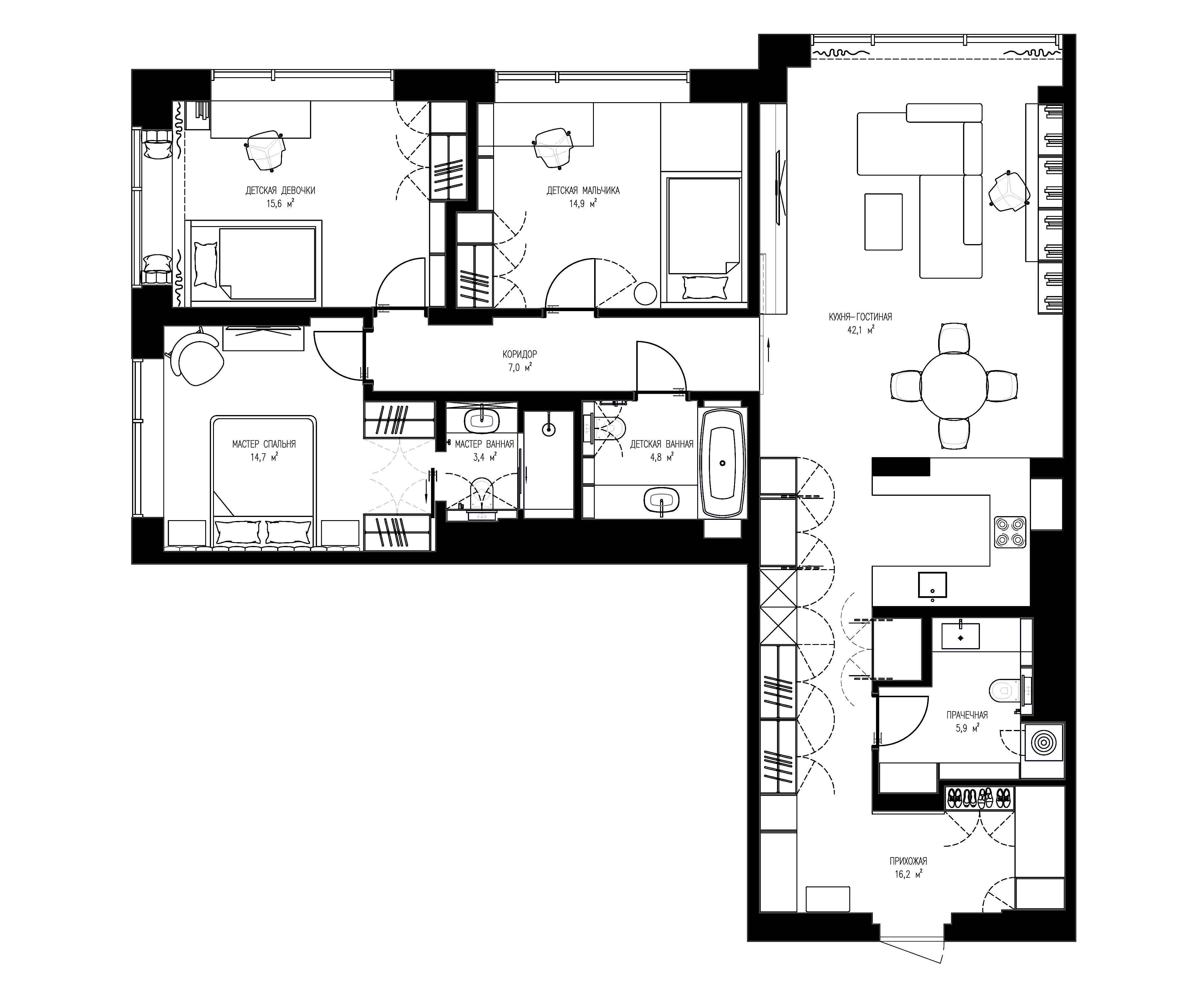 Планиировка до и после. После
