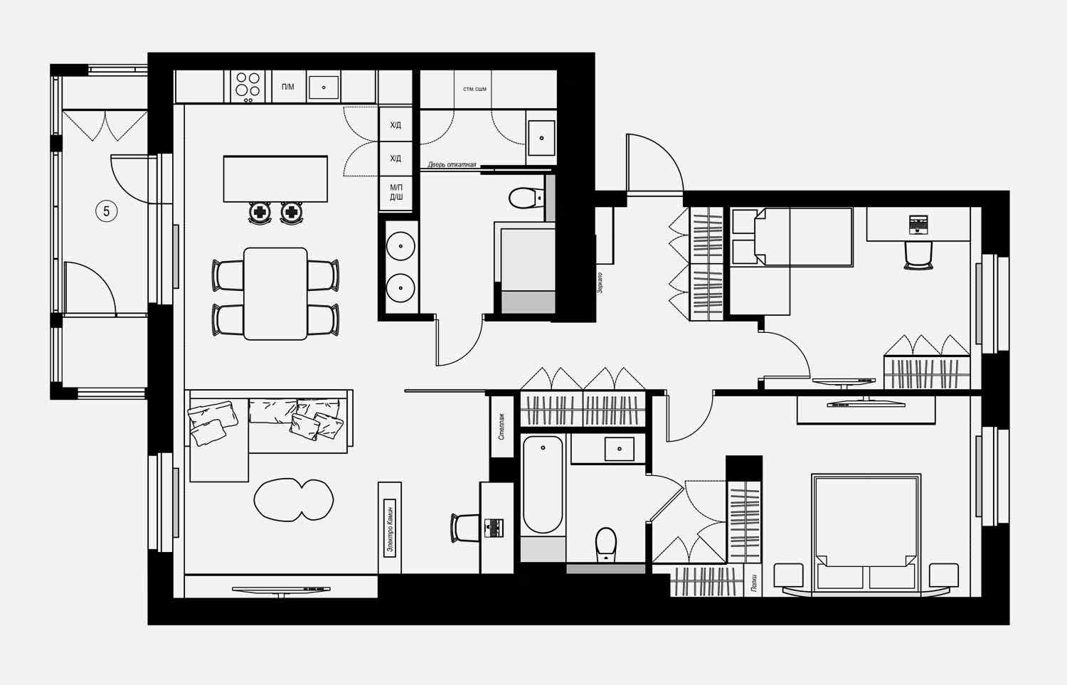 Планиировка до и после. После